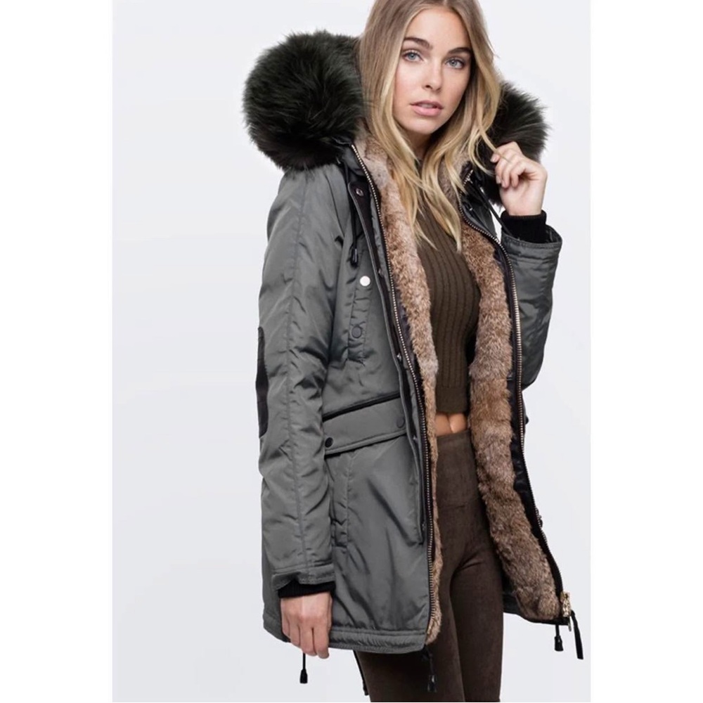 Stylish Olive Fur-Trimmed Puffer Jacket